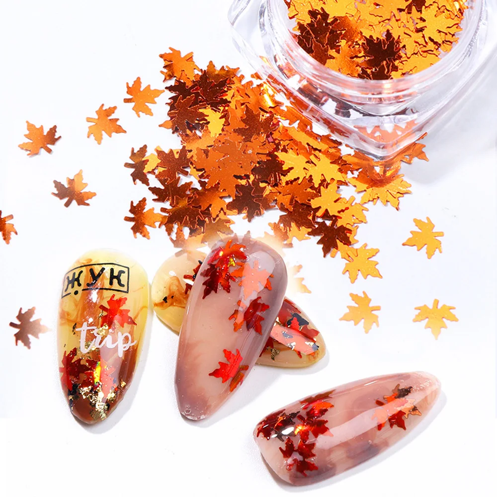 

1 Box 3D DIY Maple Leaf nail Sequins Flakes Paillettes Nails Glitter sequins Manicure Nails Glitter Autumn Nail Art Decorations
