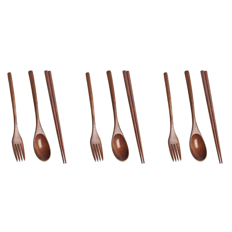 Wooden Cutlery Set Portable Eco-Friendly Reusable Spoon Fork Chopsticks  #D 
