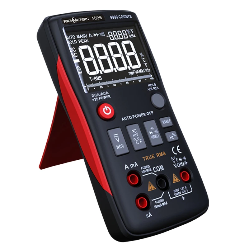 RM409B Digital Multimeter Button 9999 Counts Analog Bar Graph AC/DC Voltage Ammeter Current Ohm Auto/Manual