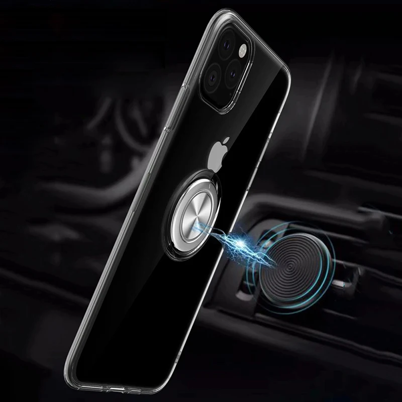 Для iPhone 11 XR XS Max кольцо держатель Стенд задняя крышка магнит прозрачные чехлы для iPhone XR XS Max 11 7 8 6s Plus Coque