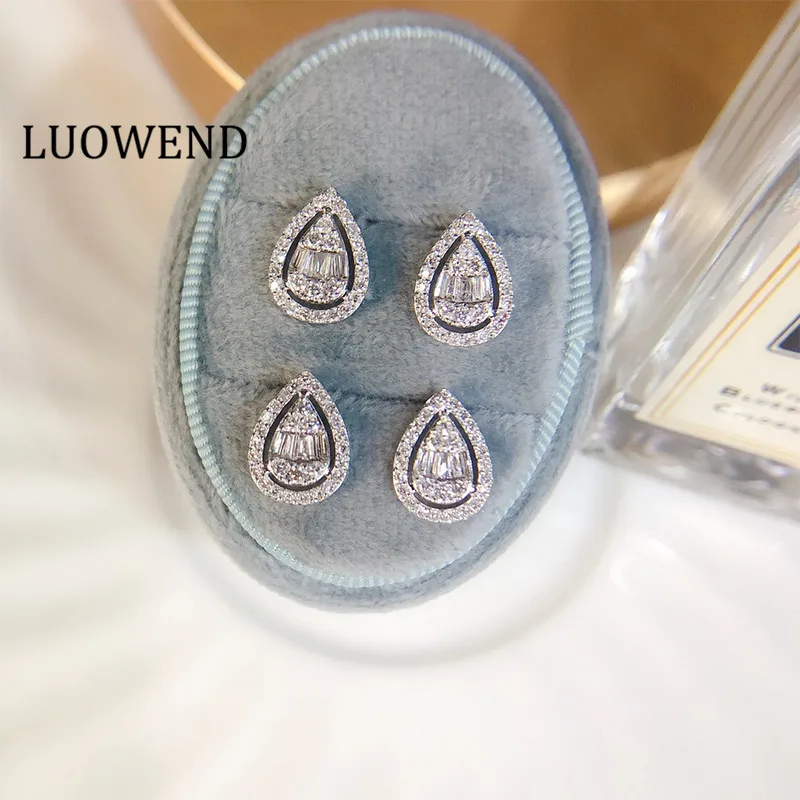 Серьги-гвоздики LUOWEND из белого золота 100% пробы 0 5 карата | Украшения и аксессуары