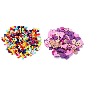 

600 Pcs 6mm Round Resin Mini Tiny Buttons Sewing Tools Decorative Button & 100Pcs Mixed 2-Hole DIY Wooden Buttons Heart