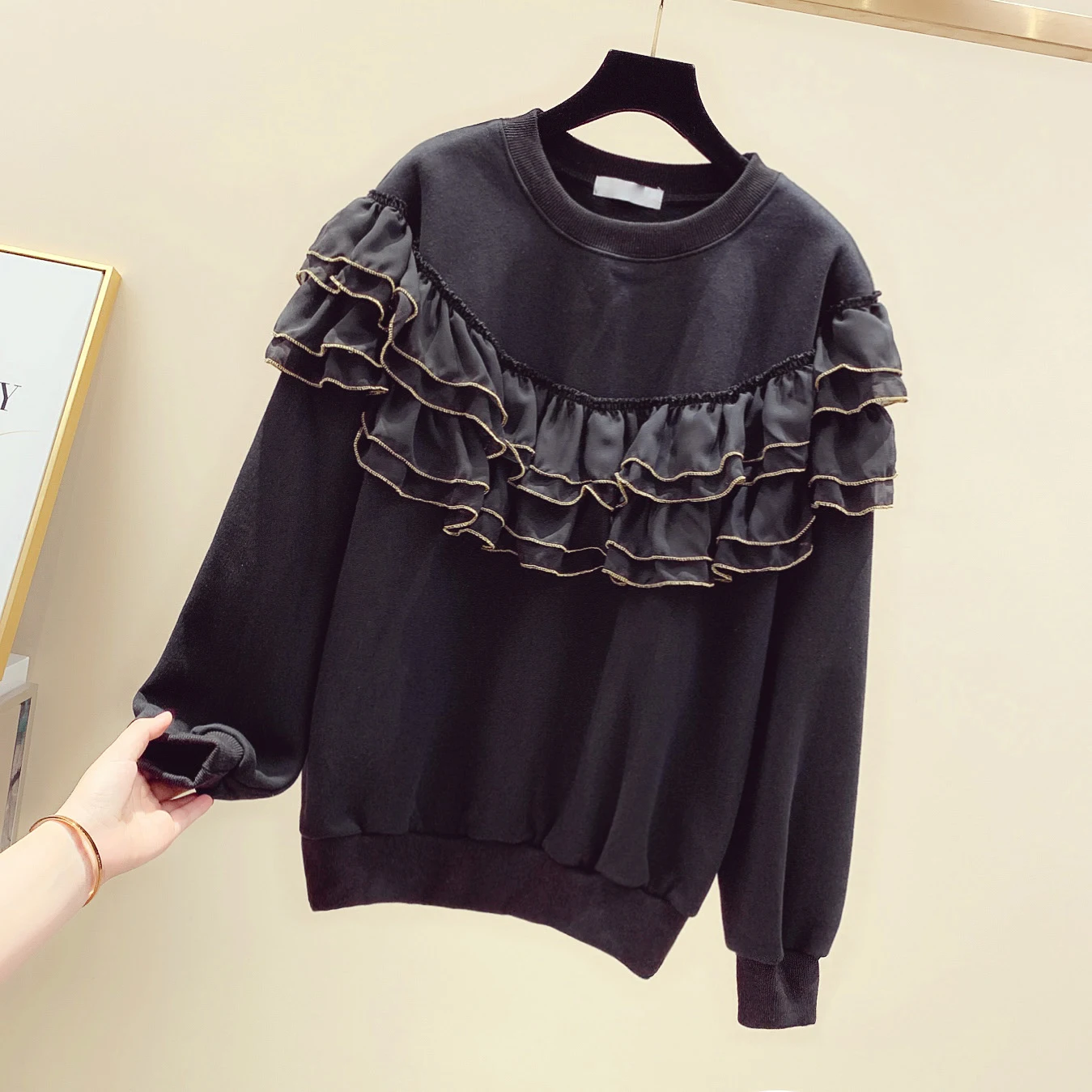 Pull Woman/Новые толстовки с длинным рукавом и вышивкой в виде листьев лотоса для девочек, Студенческая Свободная Толстовка г., осенне-зимние пуловеры, пальто