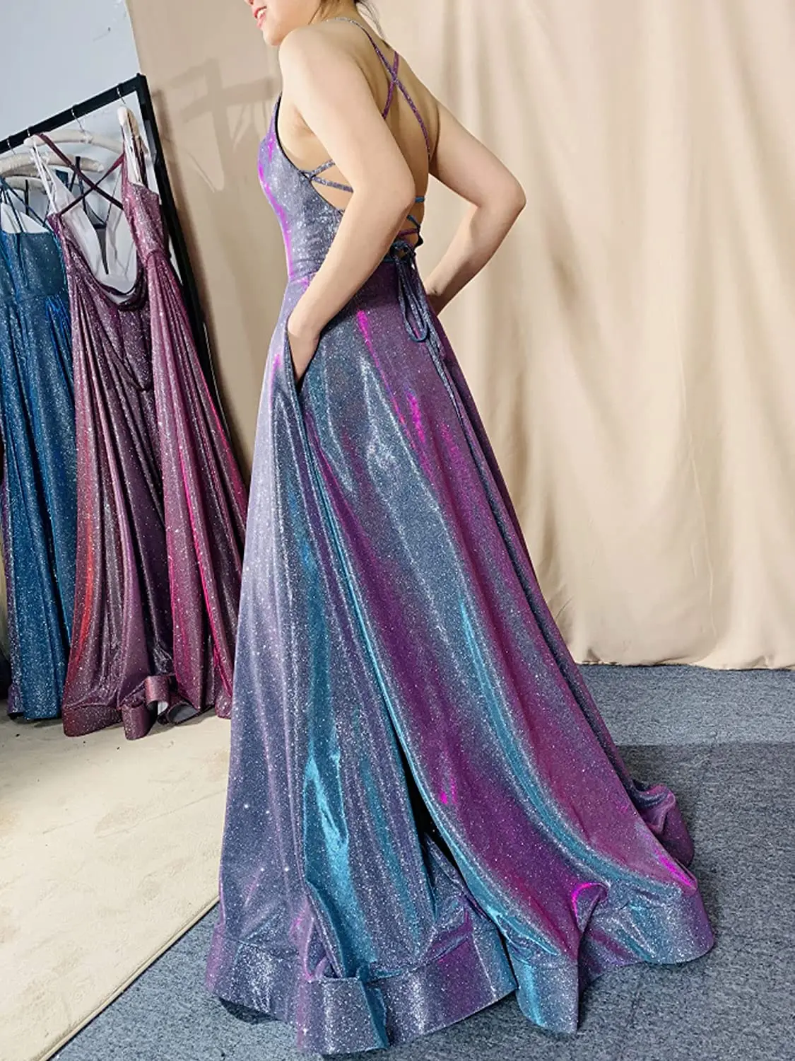 Sexy Side Slit Glitter Prom Dresses 