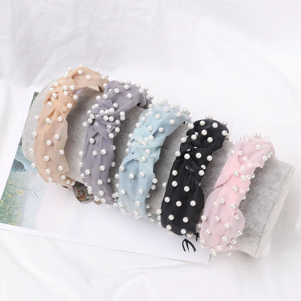 

Fashion Womens Bow Knot Hairband Lace Mesh Pearls Beading Headband Lady Hair Head Hoop Girls Hair Headband Hair Accessories