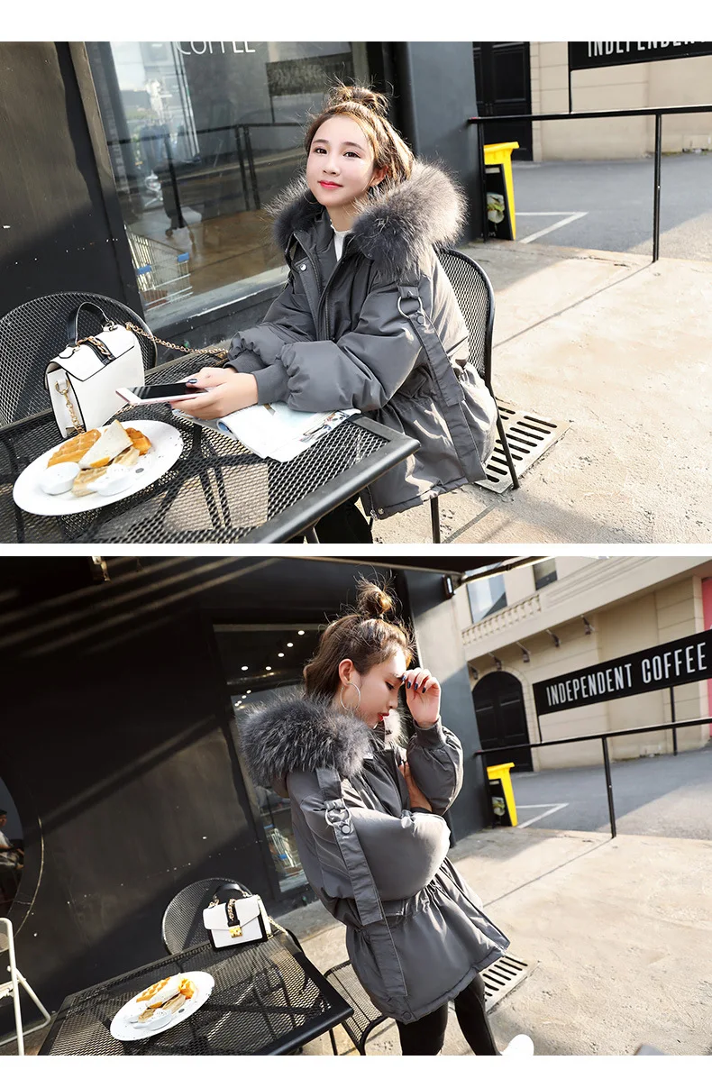 Large Fur Collar down Jacket Women's Short Winter New Style Korean-style Loose-Fit Waist Hugging Short-height Thick-Style F