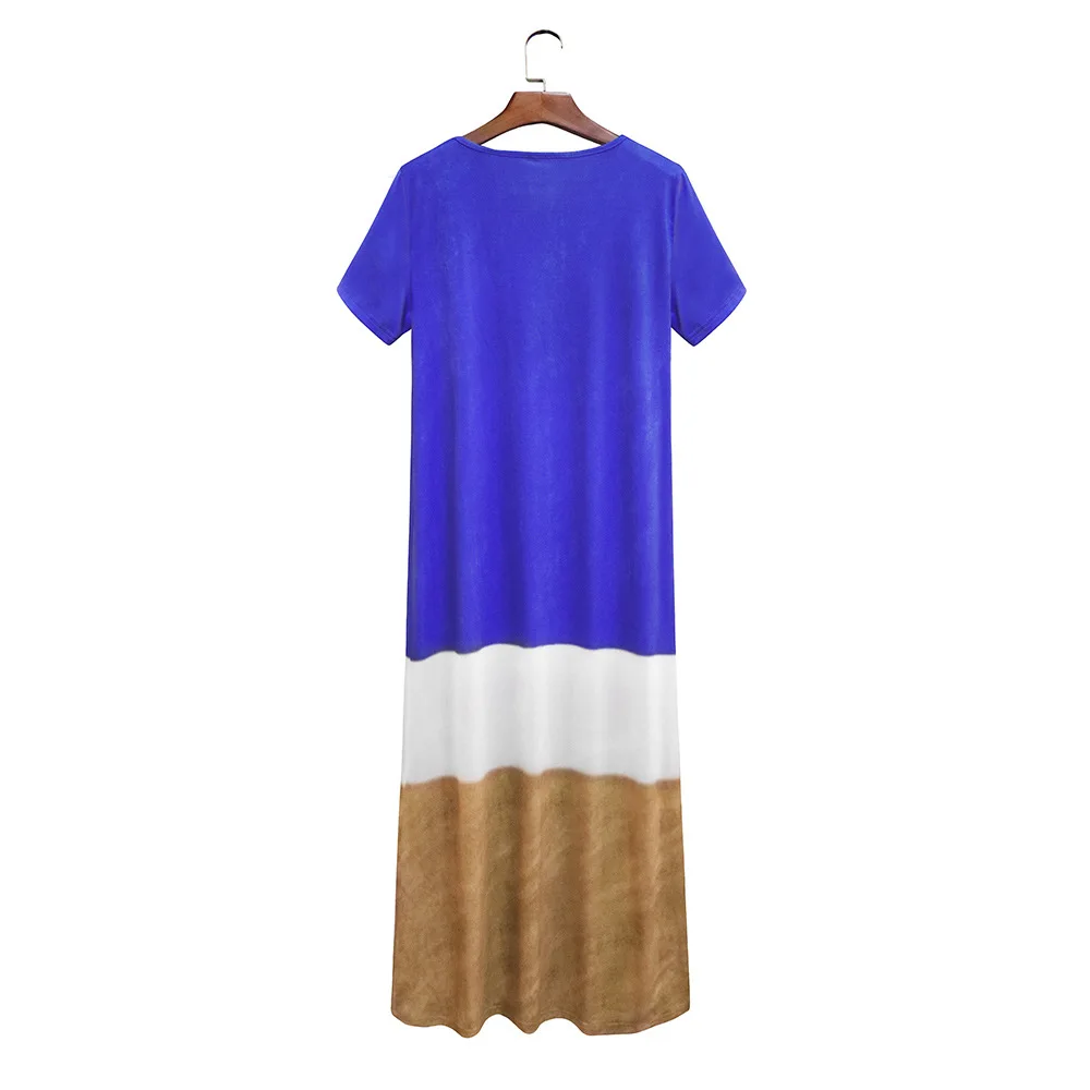 Boho Chic Plus Size Maxi Long Dress Women Casual Loose Color Block Dress Patchwork Short Sleeve Beach Summer Dresses Women