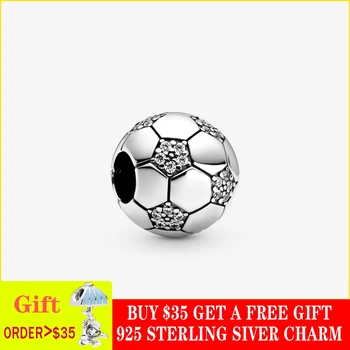 

2020 Spring New Arrival S925 Silver Beads Sparkling Football Charms fit Original Brand Bracelets Women DIY Jewelry