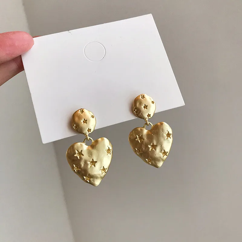 

Matte Gold Color Heart Hanging Earrings For Women accessories, Korean Style Love Star Women's Earings Fashion Jewelry