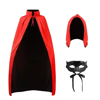 

Clispeed Stand Collar Hooded Cape with Half Mask Set Unisex Adult Halloween Cloak Vampire Magician Costume Accessories Props