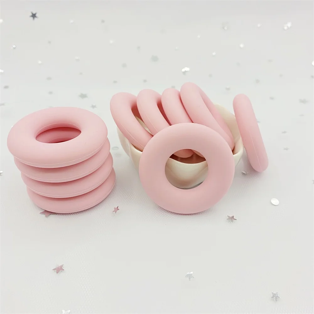 Donuts baby silicone teether teething toys silicone teething toys baby teething toys silicone beads silicone teether silicone teething beads silicone jewelry accessories 10pcs colorful ring circle beads DIY necklace babi toys chewing teeth toy kids gift