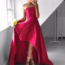 Шикарное платье для выпускного вечера без бретелек без рукавов Высокая Низкая фуксия платье для выпускного бала без рукавов