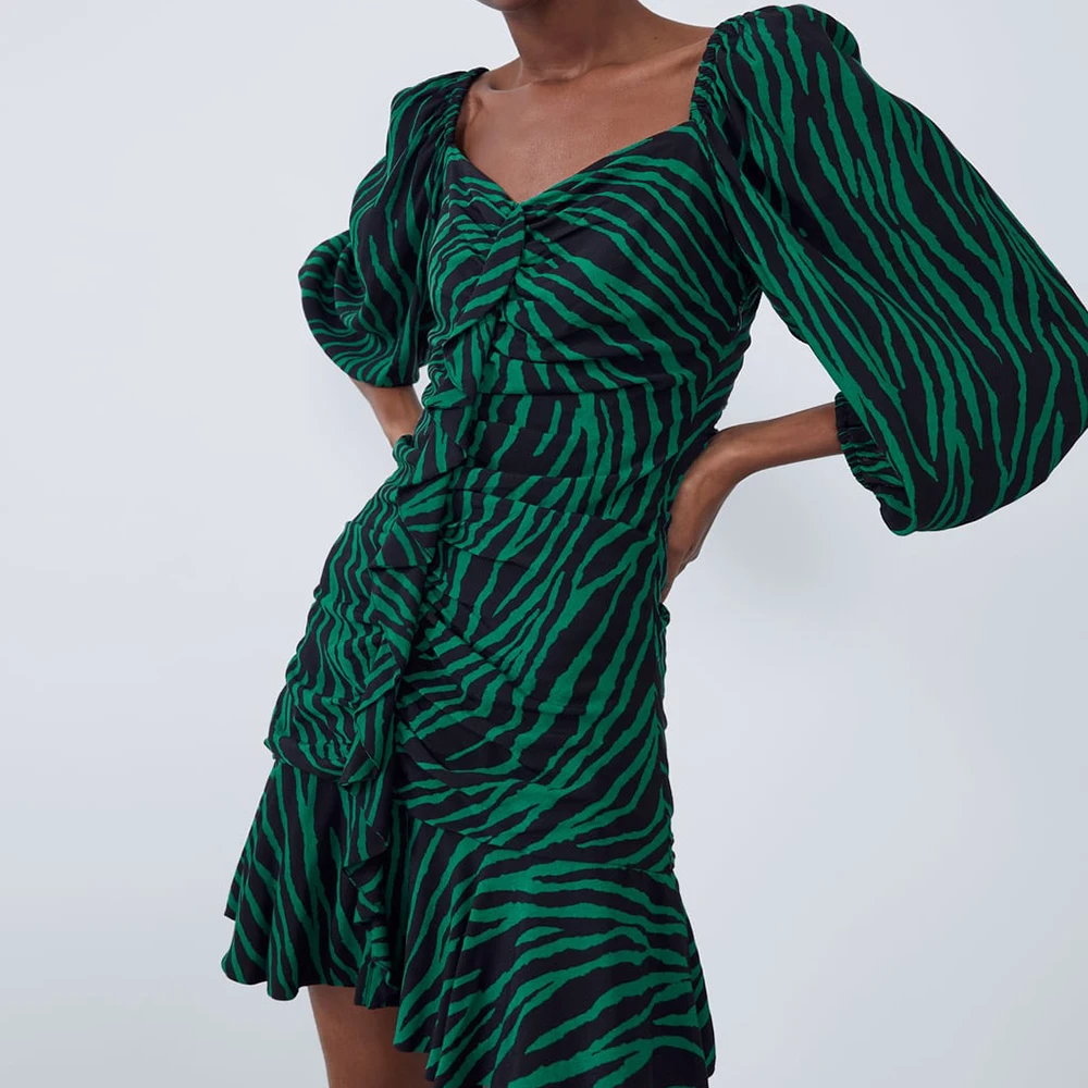 New ZA платье Wave Point Для женщин Мода с v-образным вырезом с длинным рукавом t-рубашка кофта манжеты соты решетки эластичные манжеты дизайн Шарм платье