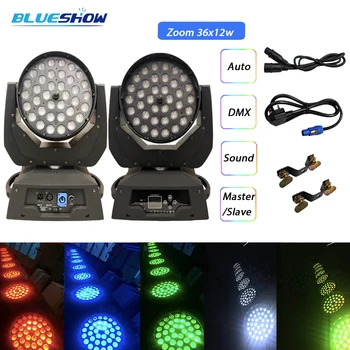 

2pcs Led Zoom Wash 36x12w Rgbw 4in1 Moving Head Light Wash LED Stage Light DMX 512 Touch Screen 36x10w KTV Concert Bar Nightclub