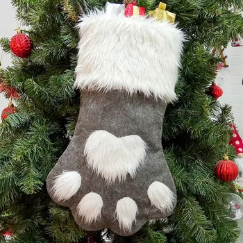 

Dog's Paw Shape Christmas Sock Pendant Children's Gift Bag Candy Storage Pocket Xmas Tree Hanging Ornaments Home Decoration