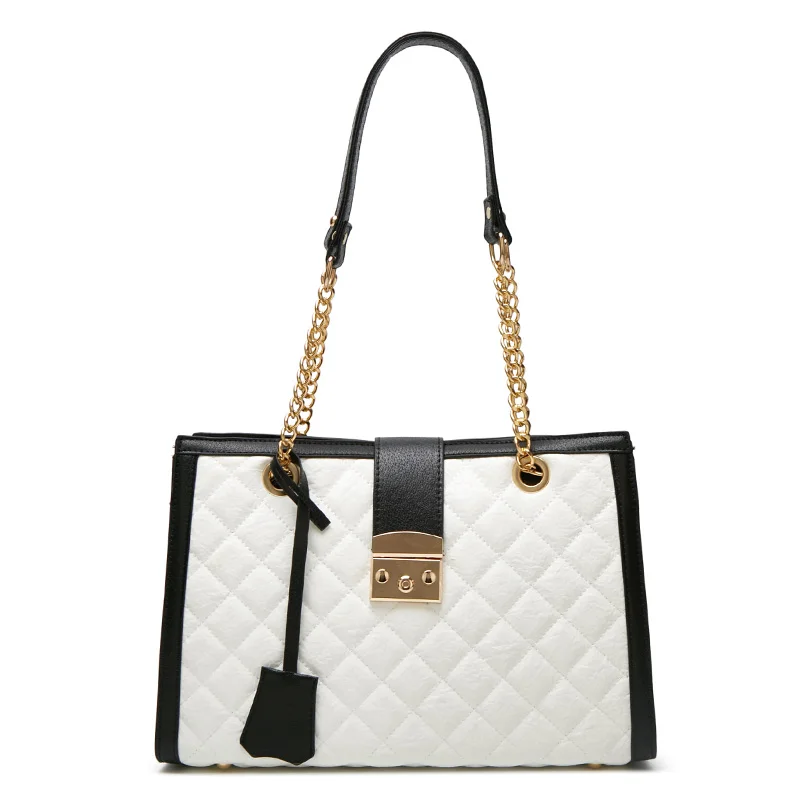 

2019 Fashion 4 colors Women Big Size PU Chain Handbag Tote Ladies Casual Shoulder Bag Bolsa Feminina Lattice decoration