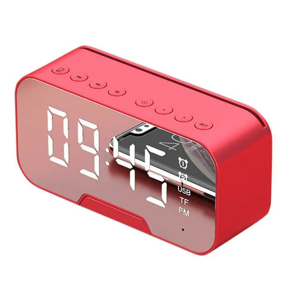 3в1 светодиодный цифровой будильник bluetooth беспроводной сабвуфер Многофункциональный fm-радио динамик часы зеркало с динамиком Декор для спальни - Цвет: Красный