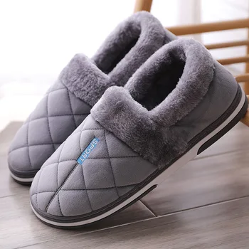 

Large size 50 Men's slippers Gingham Plush Winter slippers men soft Non-slip Warm Home slippers for men 2020 new arrival