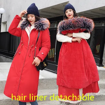 

-30 Degree Snow Clothing Long Parkas Winter Jacket Women Fur Hood Clothing Female Thick Winter Coat Women hair liner detachable