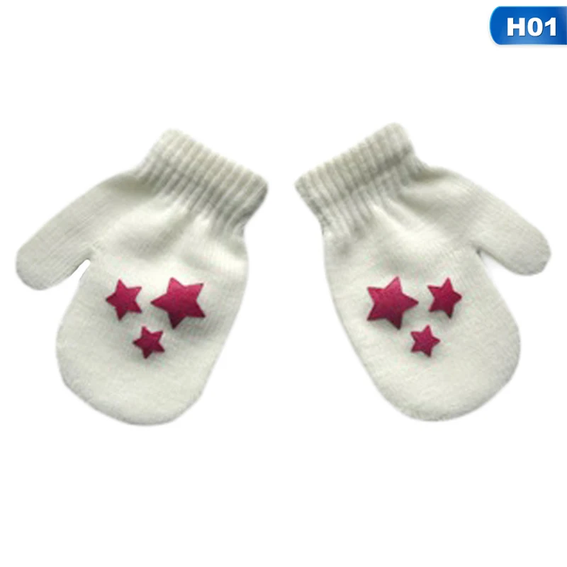 Милые детские рукавицы, Детские Зимние шерстяные вязаные перчатки для детей, в горошек, со звездами, с узором в виде сердца, мягкие теплые рукавицы для От 1 до 4 лет - Цвет: H01