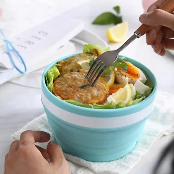 

New food grade silicone portable folding bowl telescopic folding salad bowl kitchen food bowl bento box tableware bowl dropship