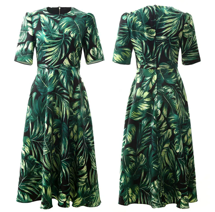 MoaaYina, модное дизайнерское платье, весна-лето, женское платье, короткий рукав, принт в виде банановых листьев, тонкие платья для отпуска