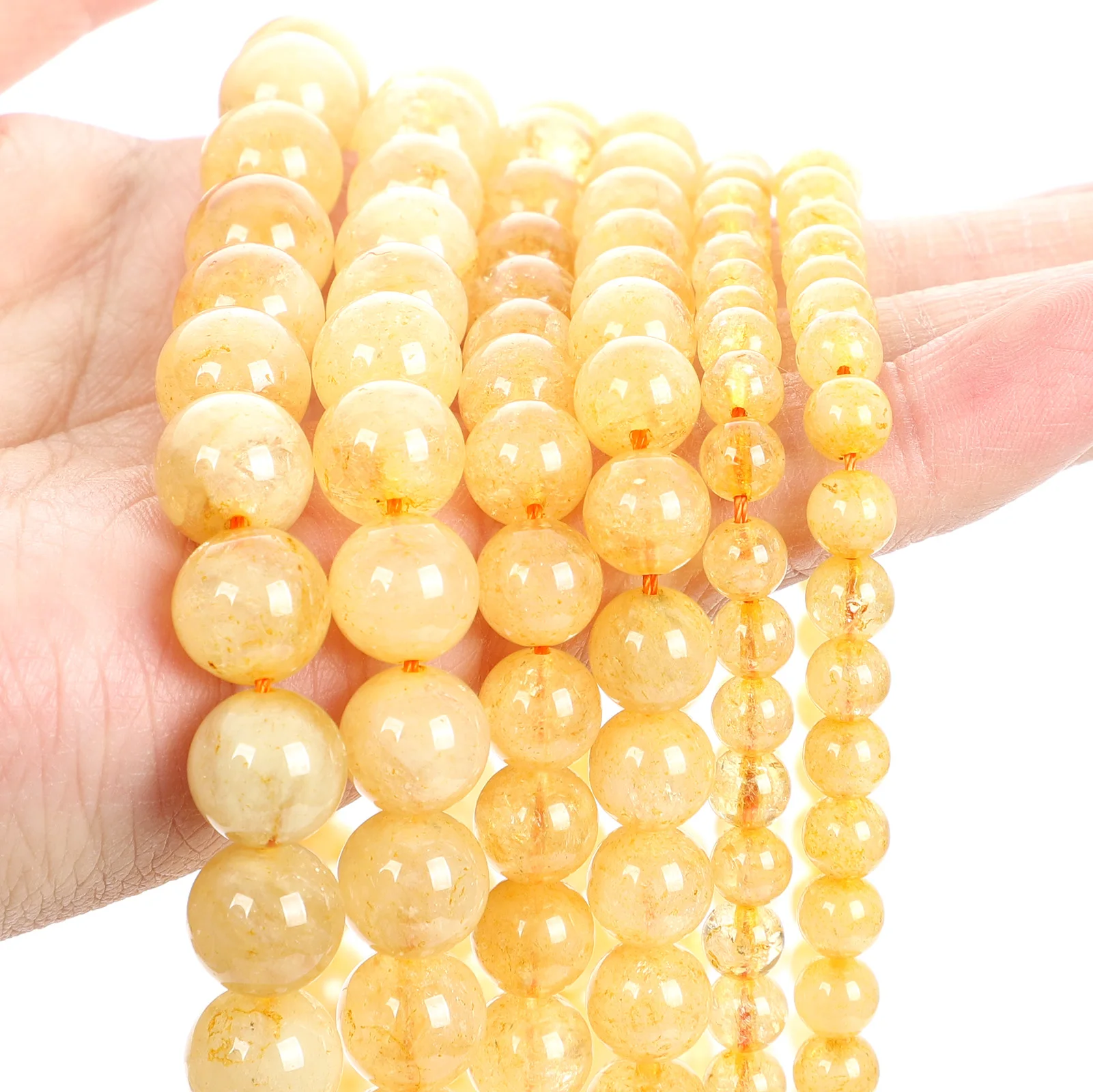 NaturalYellowCrystalBeadsSmoothCitrineRoundLooseSpacerBeadFor