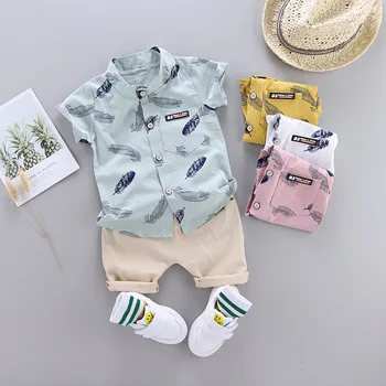 

Summer Toddler Baby Boy Shirt Set Clothing Suit New Feather Print Set Infant Boys Clothes Set 1 2 3 4 Years