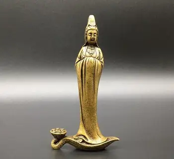 

Chinese pure brass guanyin lotus small statue