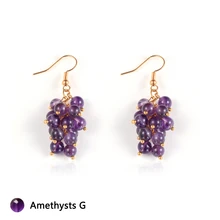  Women Natural Healing Crystal Dangle Earrings Amethyst Onyx Turquoise Grape Bunch Hanging Pierced Earring Hoops Jewelry Gifts 