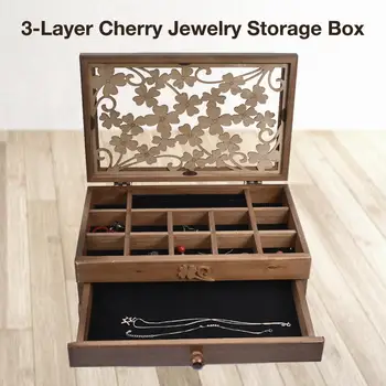 

3-Layer Multi-Function Storage Box Wooden Jewelry Box Large-Capacity Jewelry Organizer With 3 Drawers For Earrings Necklace