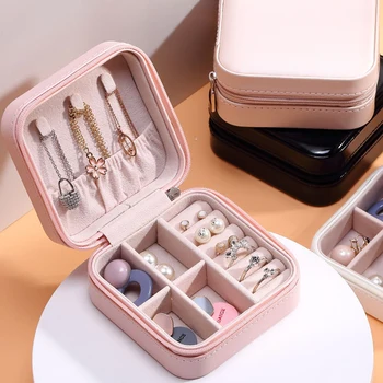 

Jewelry Box Jewelry Organizer Display Portable Travel Jewelry Case Boxes Earring Holder Leather Portable Storage Zipper Jewelers