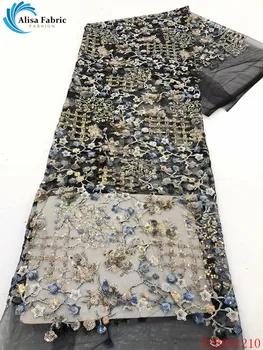 

Alisa french sequin lace fabric 2020 high quality embroidery african net laces black tulle fabrics 5 yards/pcs for party dresses