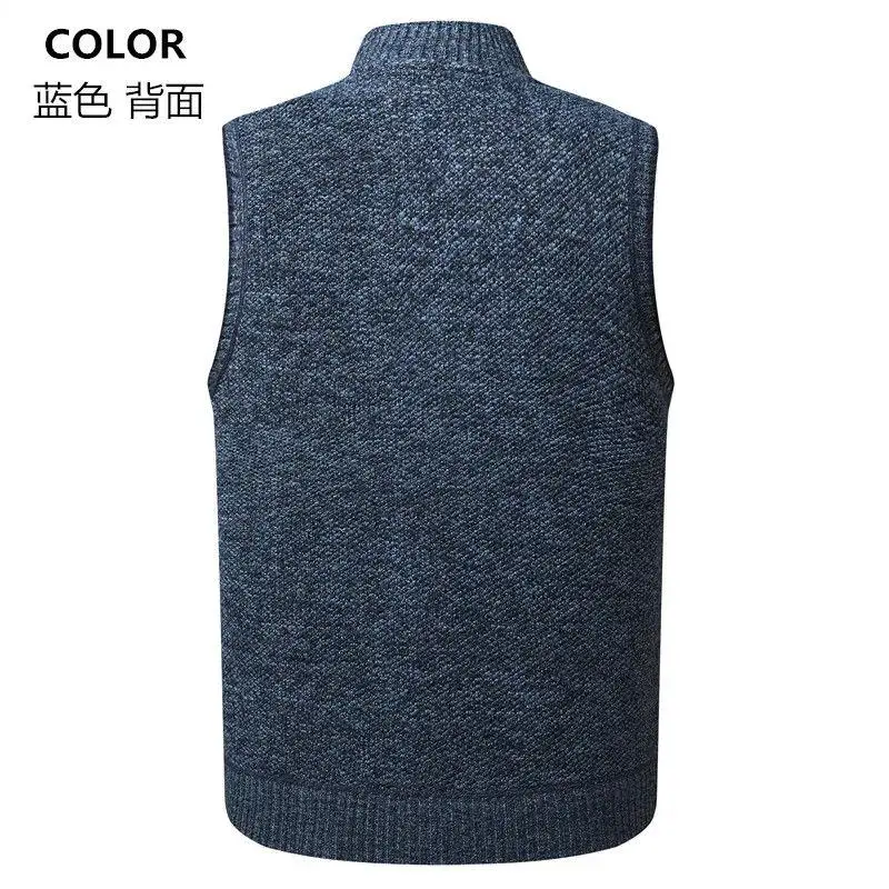 Winter Men's Vest Sleeveless Sweater Zipper Cardigan Waistcoat Stripe Feece Wool Casual Fashion Velvet Knitwear