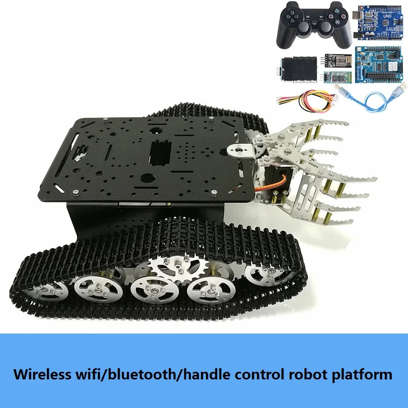 

Full Metal Wireless Control Rc Robot Claw Chassis Platform T300 Tracked Tank Chassis +G6 Gripper Kit Servo Motor DIY For Arduino