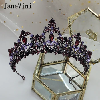 

JaneVini European Purple Crystal Bridal Crowns Tiaras Rhinestone Princess Pageant Crown Baroque Wedding Hair Jewelry Accessories