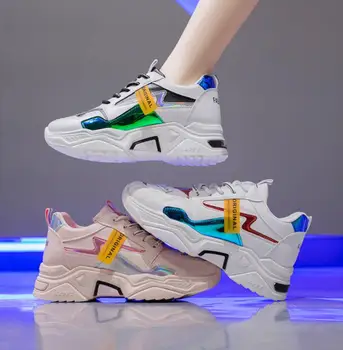 

2020 Spring new Leather Women's Platform Chunky Sneakers Fashion Women Flat Thick Sole Shoes Woman Dad Footwear tenis feminino