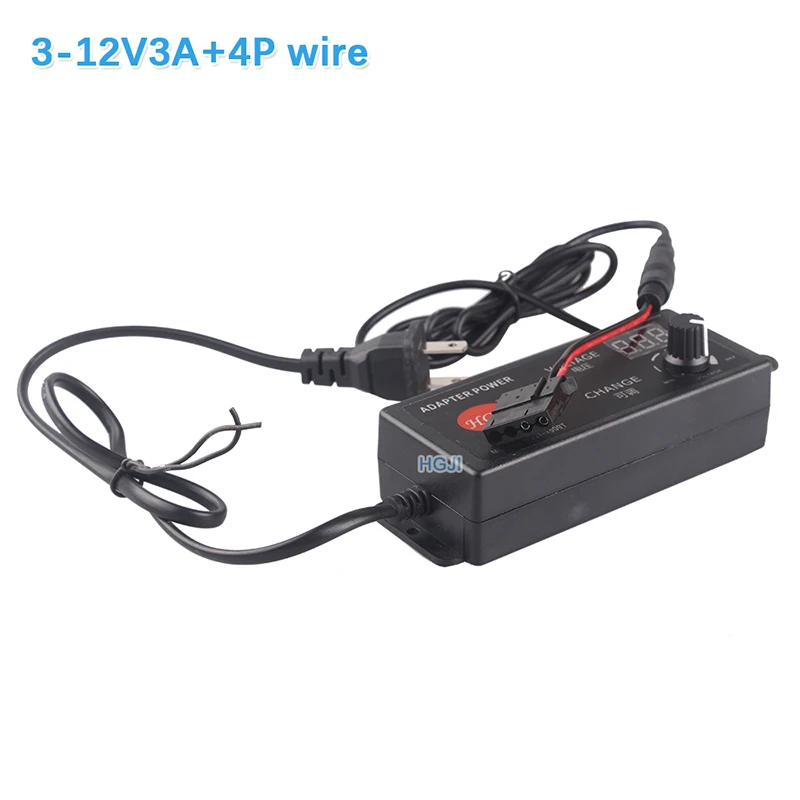 Универсальный цифровой дисплей Блок питания Регулируемый адаптер 3v8v12v10a18v21v24v60w для Светодиодный контроллер скорости двигателя - Цвет: 3-12v3a 4P wire