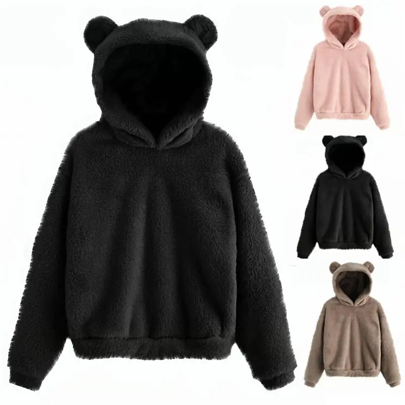  Hot Sale Black Soft Solid Hoodie Pullovers Sweatshirt Pink Khaki Warm Comfortable Elastic Lovely Wi