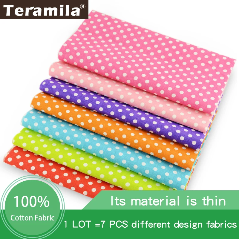 100% Cotton Fabric 7PCS Mixed Fat Quarters Dots Design Bundle Tildas for Quilting Meter Fabric Square Sewing Patchwork