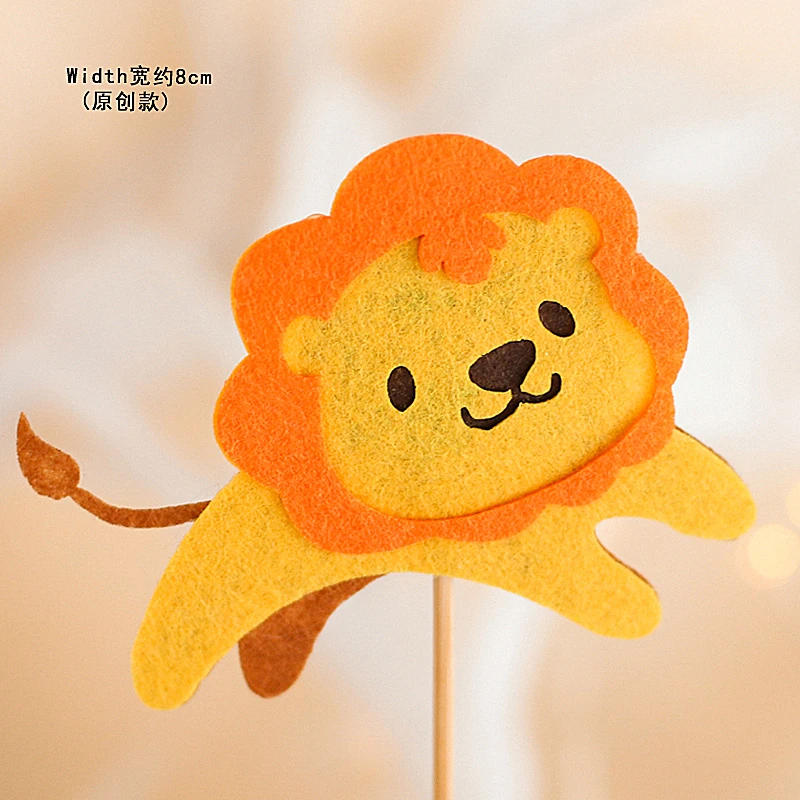 3pc felt lion D Hairball Войлок Лев дерево торт Топпер гриб глина львы украшения для дня рождения свадьбы ребенка душ выпечки милый подарок - Цвет: 3pc felt lion D