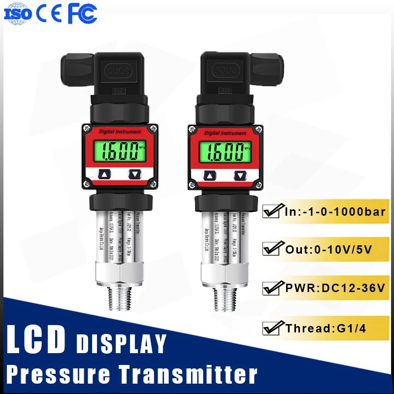 LCD Display Diffusion Silicon Pressure Transmitter Measuring Gas Water Liquid Oil Sensor Output 0-5V 10V Measurement-1-0-1000bar |