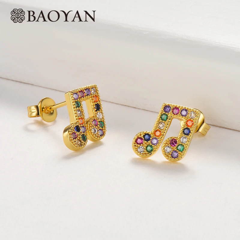 BAOYAN милые радужные серьги-гвоздики с кристаллами и музыкальными нотами Женские