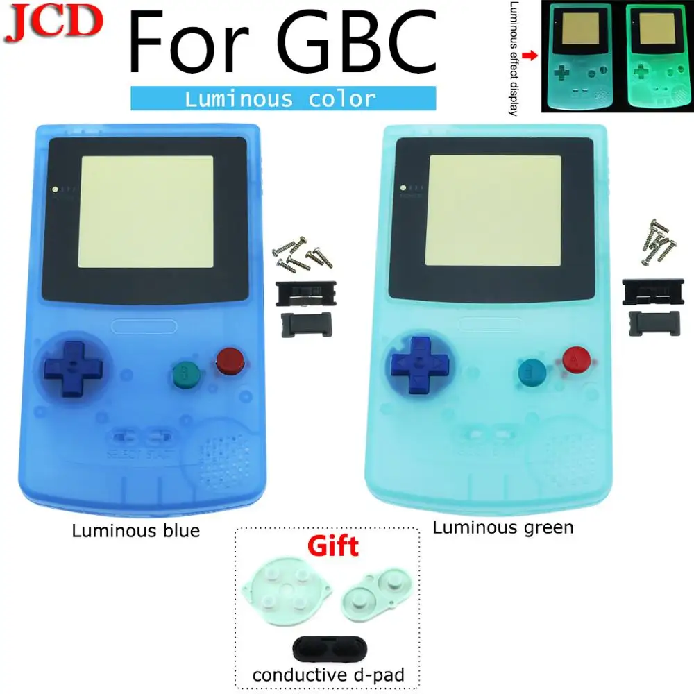 JCD 6 комплектов пластиковый светящийся корпус чехол для nintendo Shell Замена для GBC полный корпус оболочка Крышка на запчасти для Gameboy