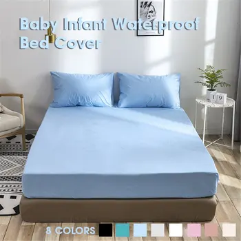 

1pc Polyester Fitted Sheet Mattress Cover Solid color Bedding Linens Bed Sheets With Elastic Band Waterproof