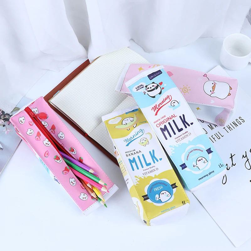 1pcs Cartoon milk bottle school pencil case cute pu pen bag storage pouch stationery | Канцтовары для офиса и дома