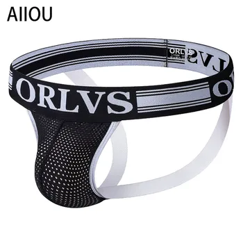 

AIIOU Men Mesh Jockstrap G-Strings & Thongs Mens Underpants Pure Cotton Solid Briefs Sissy Panties Hollow Thong Men Underwear