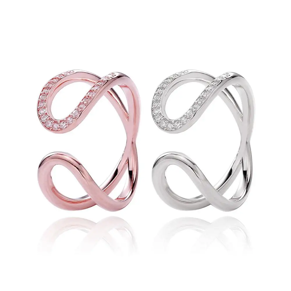 

High Quality 100% 925 Sterling Silver Wrapped Open Infinity Ring with Original Stenciled Wedding Party Evening DIY Jewelry
