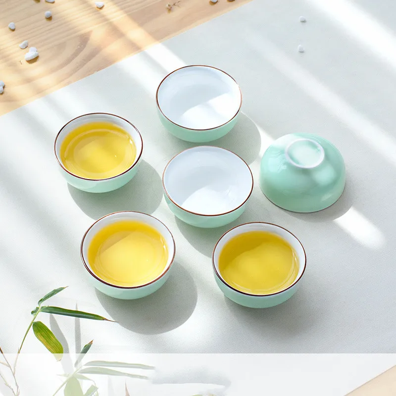 Стильный чайный сервиз Celadon, чайный горшок кунг-фу, чашка с крышкой, удобный чайный сервиз для путешествий, Офисная Питьевая утварь WSHYUFEI - Цвет: As shown