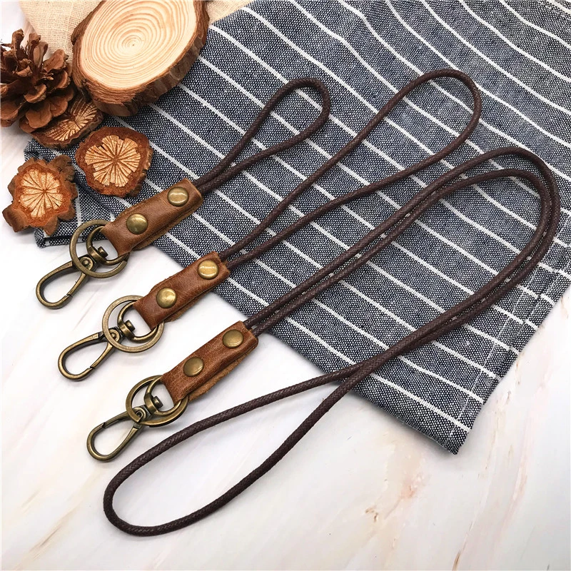 Cowhide Genuine Leather Lanyard Neck Strap For Mobile Phone Badge Keys